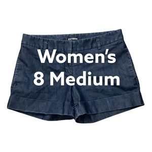 Women's Express 8 M Medium Navy Blue Denim Jeans Shorts High Rise Rolled Hem